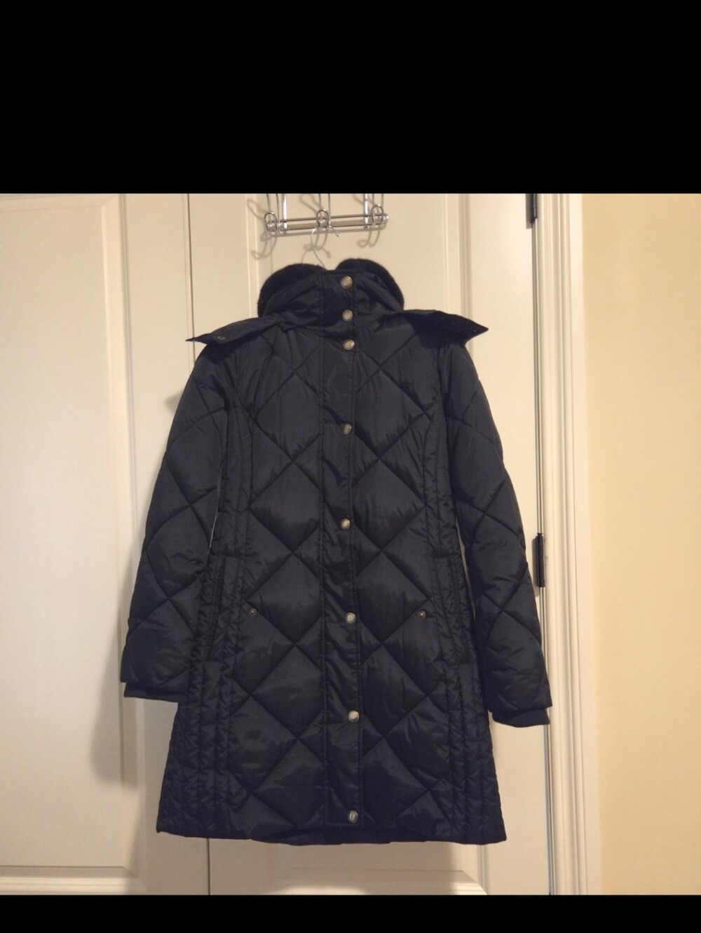 Tower by London Fog Womens Diamond Quilted Puffer Winter Coat Navy Size S Hood